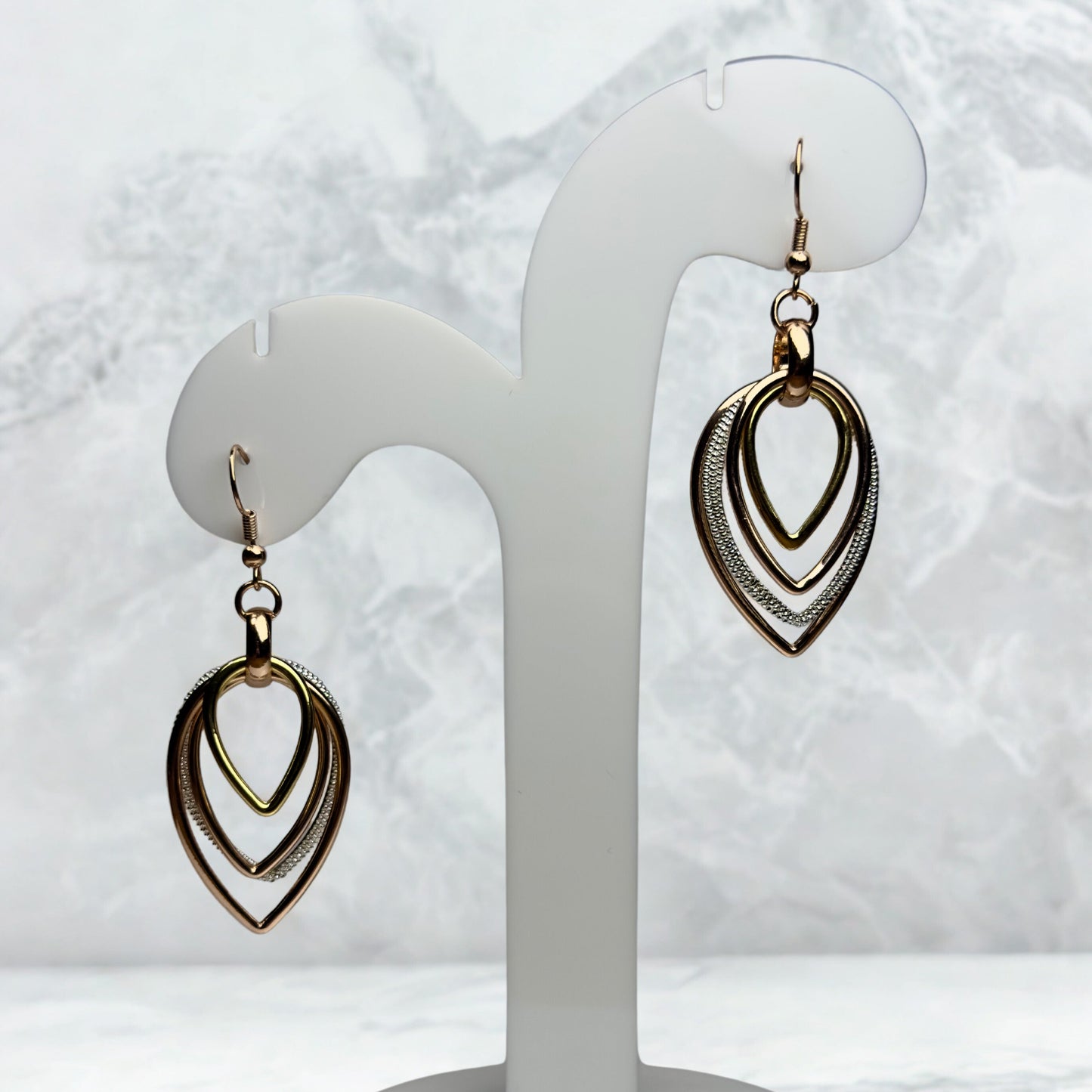 Earrings - Layered Rose Gold Teardrop Danglers