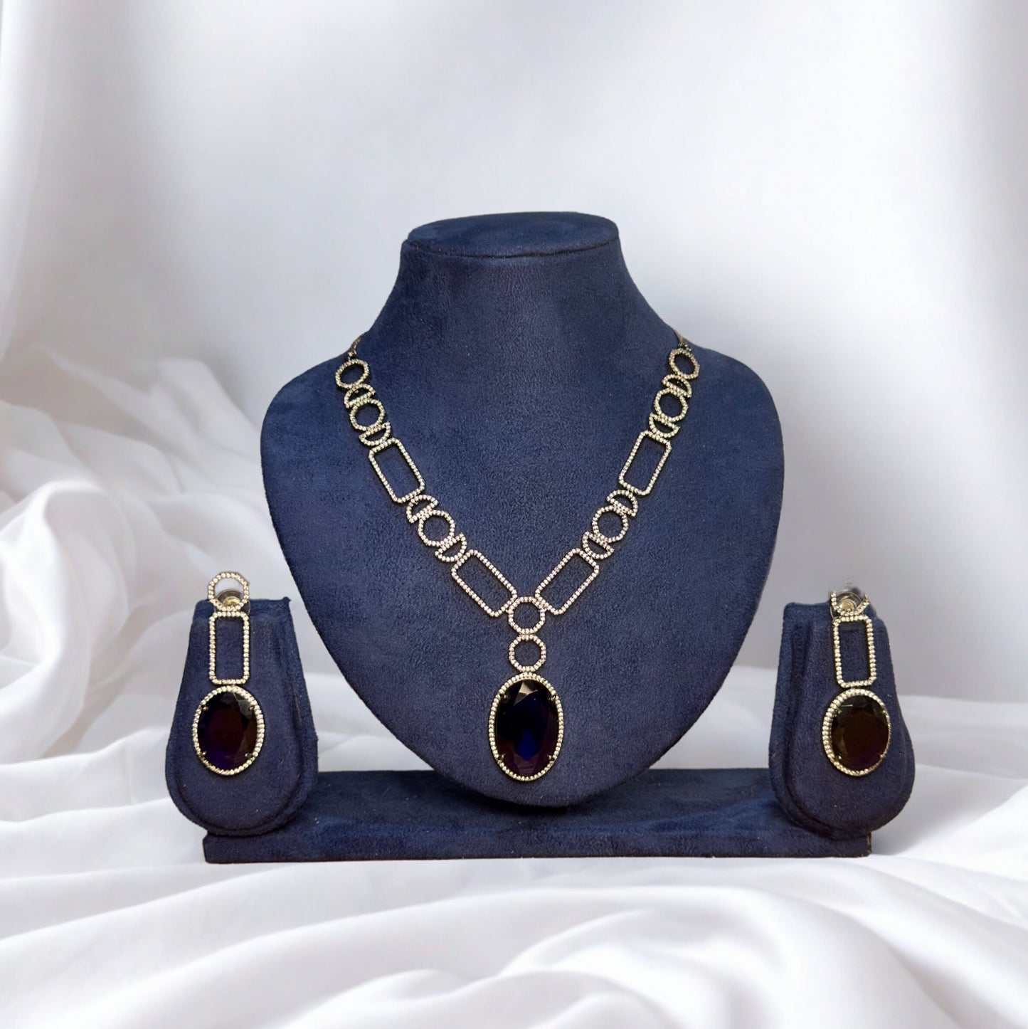 American Diamond Necklace set - Midnight Geometry
