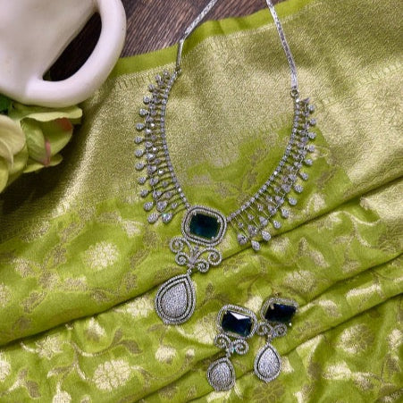 American Diamond Necklace Set - Navy Elegance