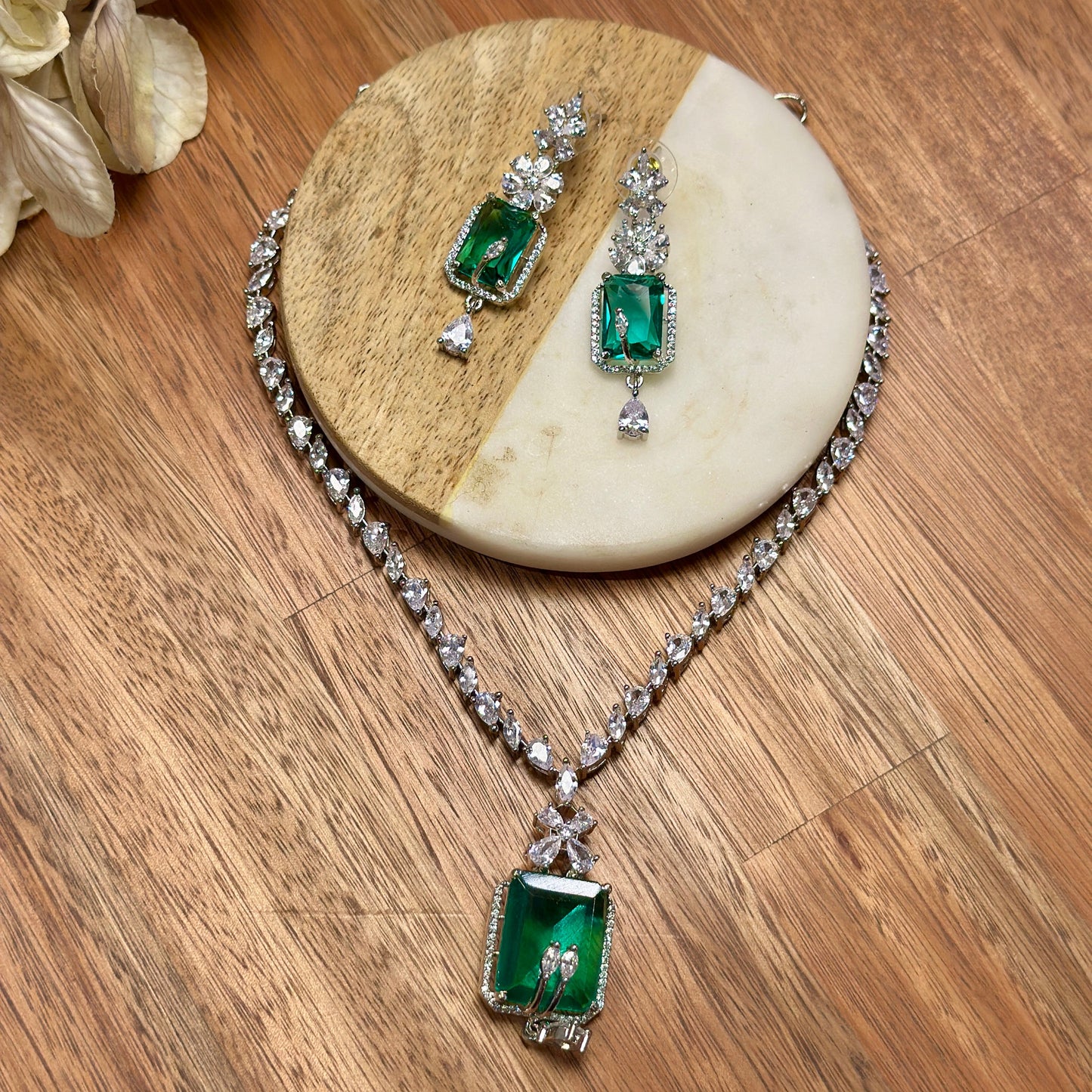 American Diamond Necklace set - Emerald Radiance