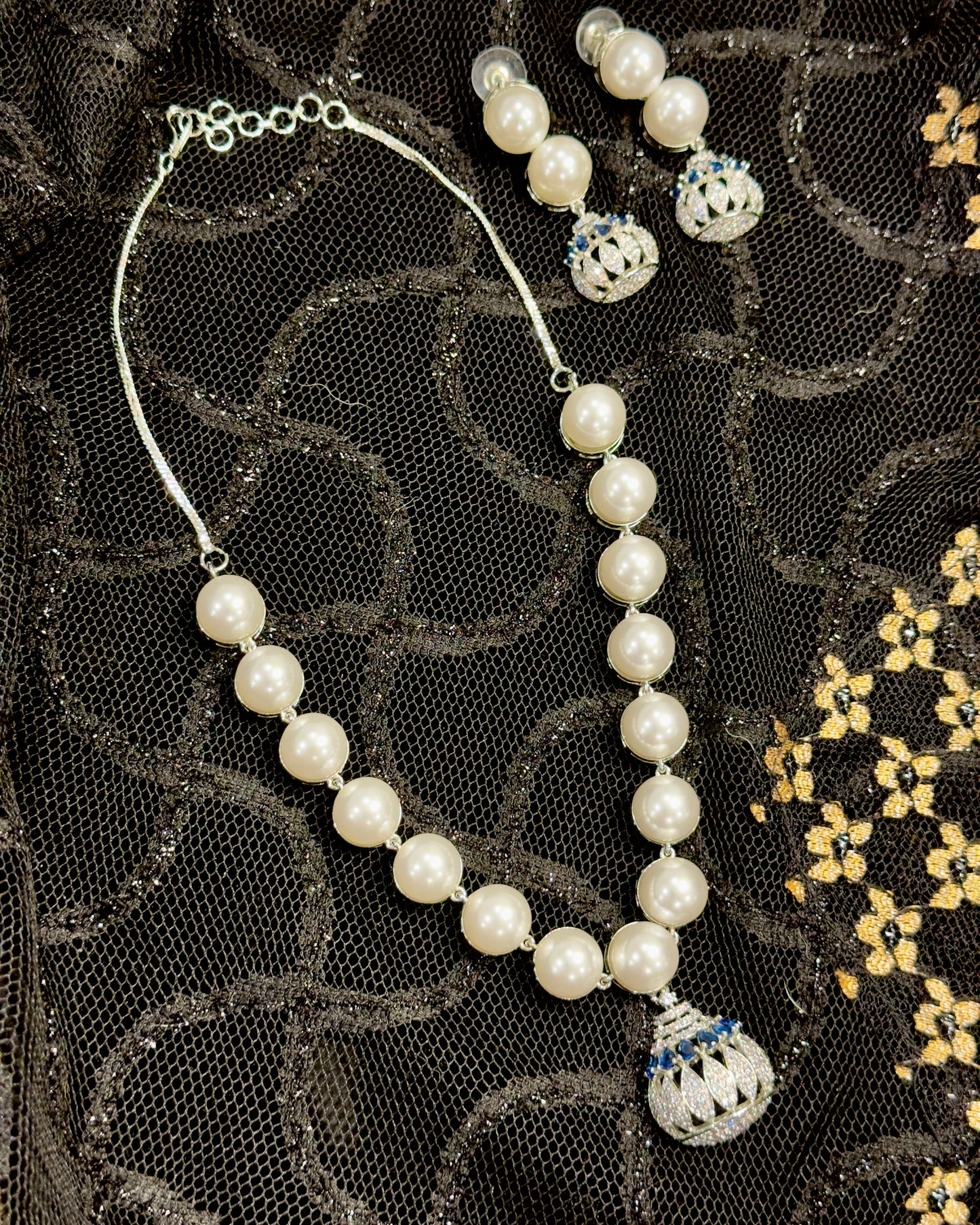 American Diamond Necklace Set with Pearls