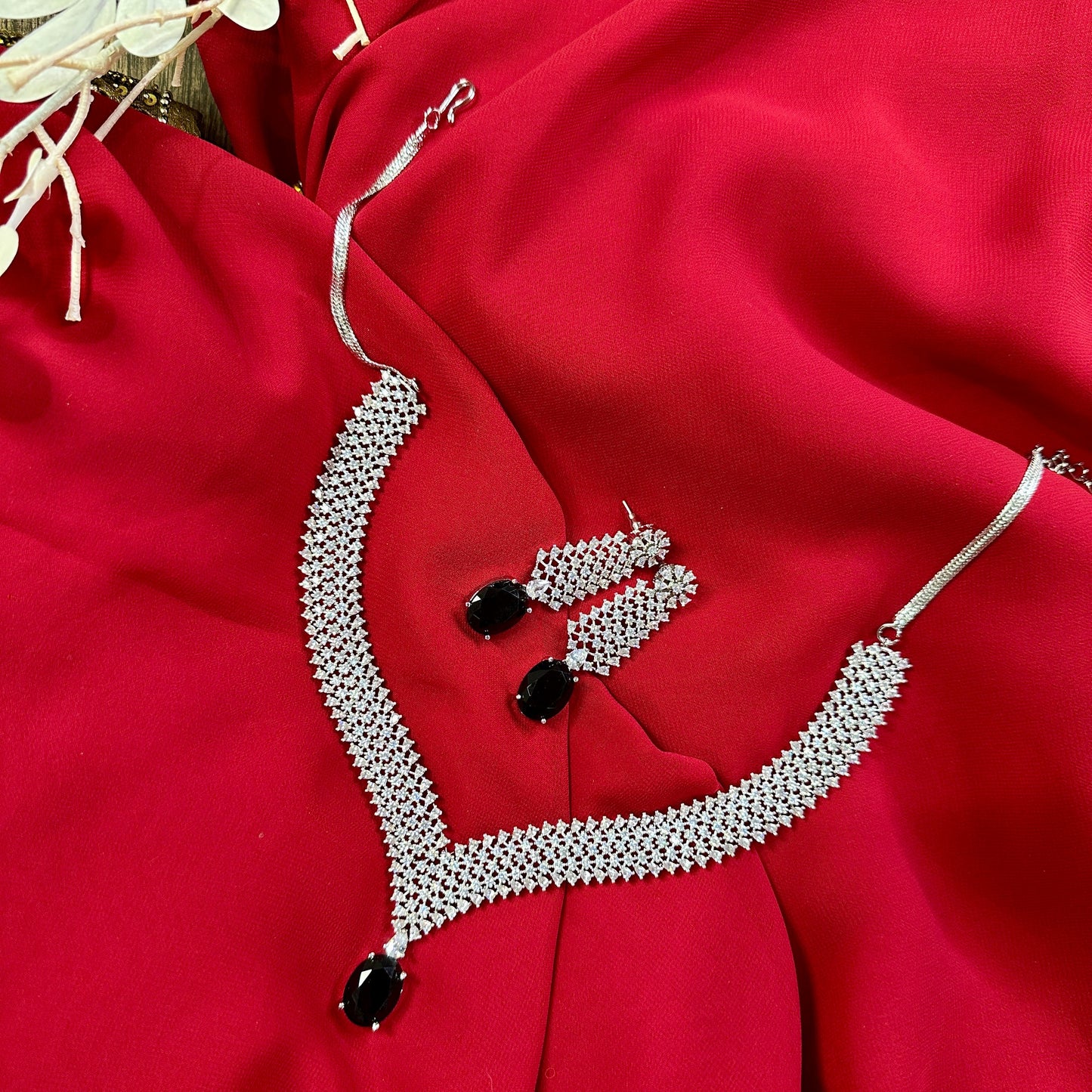 American Diamond Necklace Set - Onyx Allure