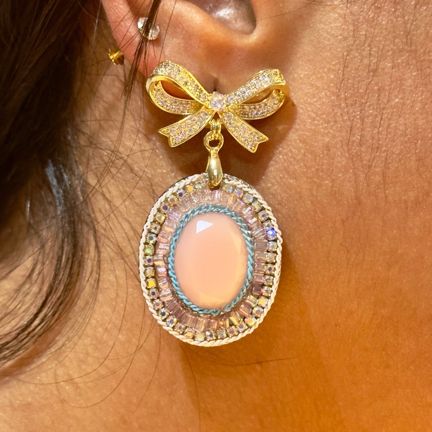 Earrings - Blush Pink Bow-Top Drop