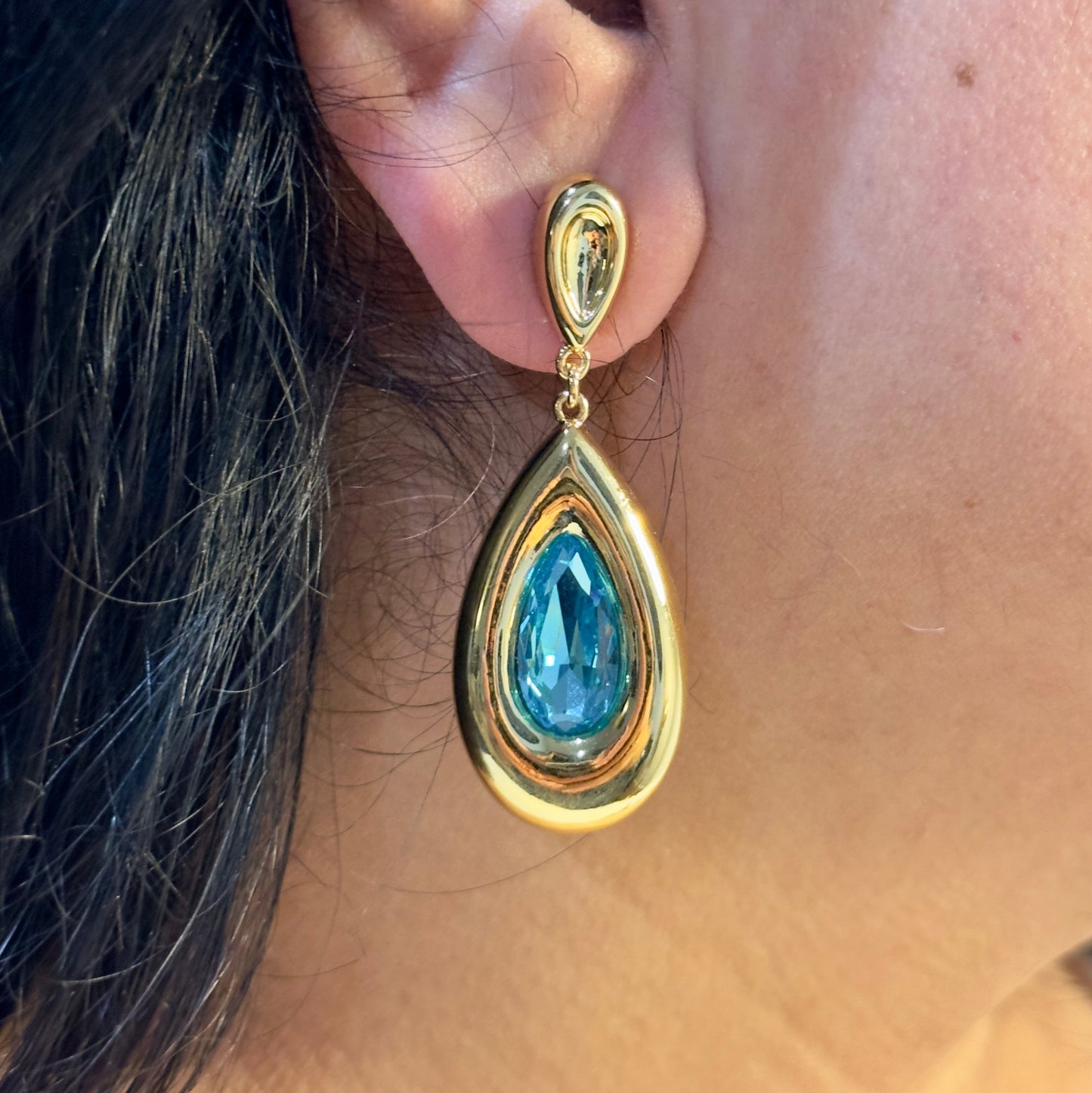 Earrings - Teardrop Blue Crystal