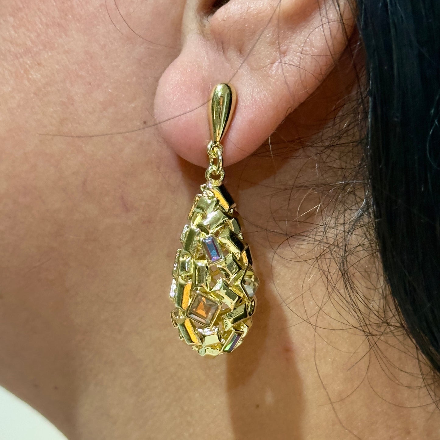 Earrings - Geometric Mosaic Gold Tone