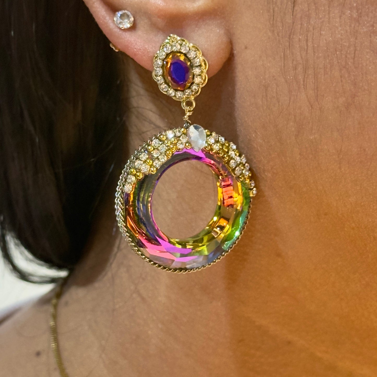Earrings - Iridiscent Rainbow Crystal Hoop