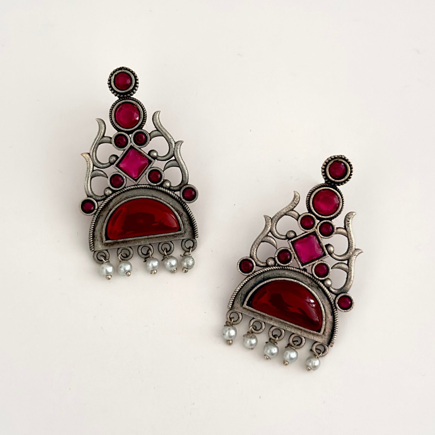 Earrings - Trishul inspired with stones (multiple colours)