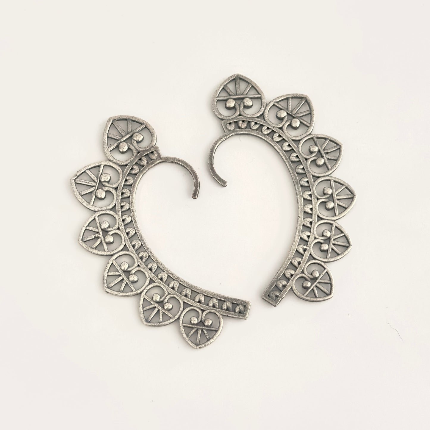 Silver Replica Heart Ear Cuffs