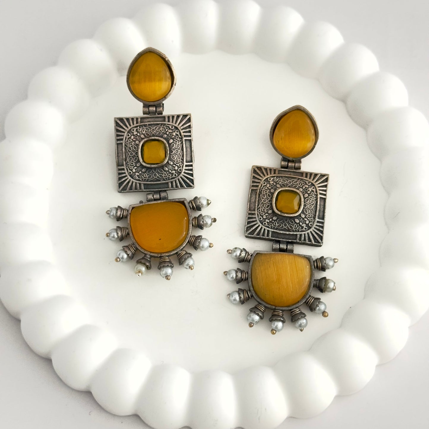 Earrrings - Elegant Danglers with semi precious stones (multiple colours)