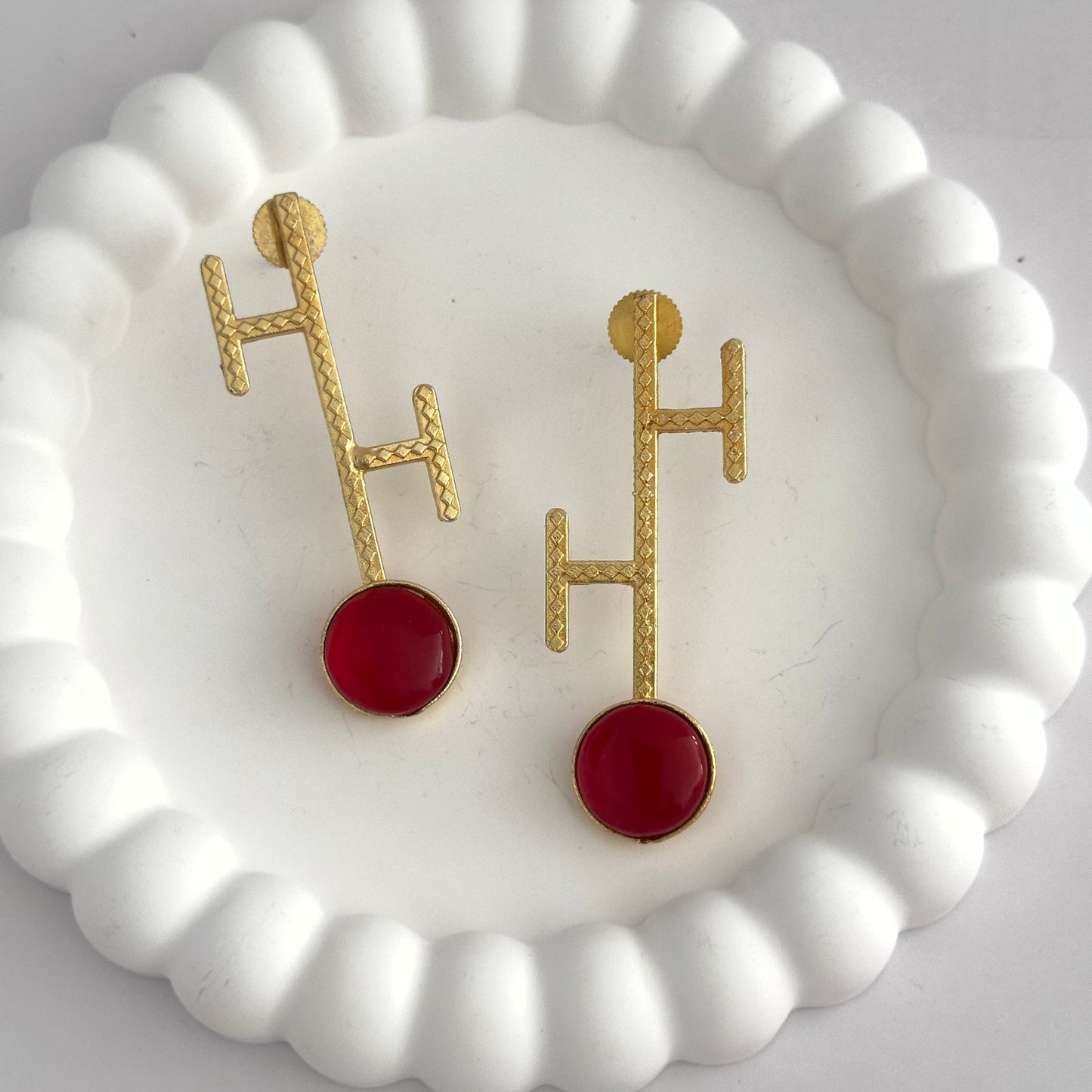 Earrings - Gold plated H design with stone stud