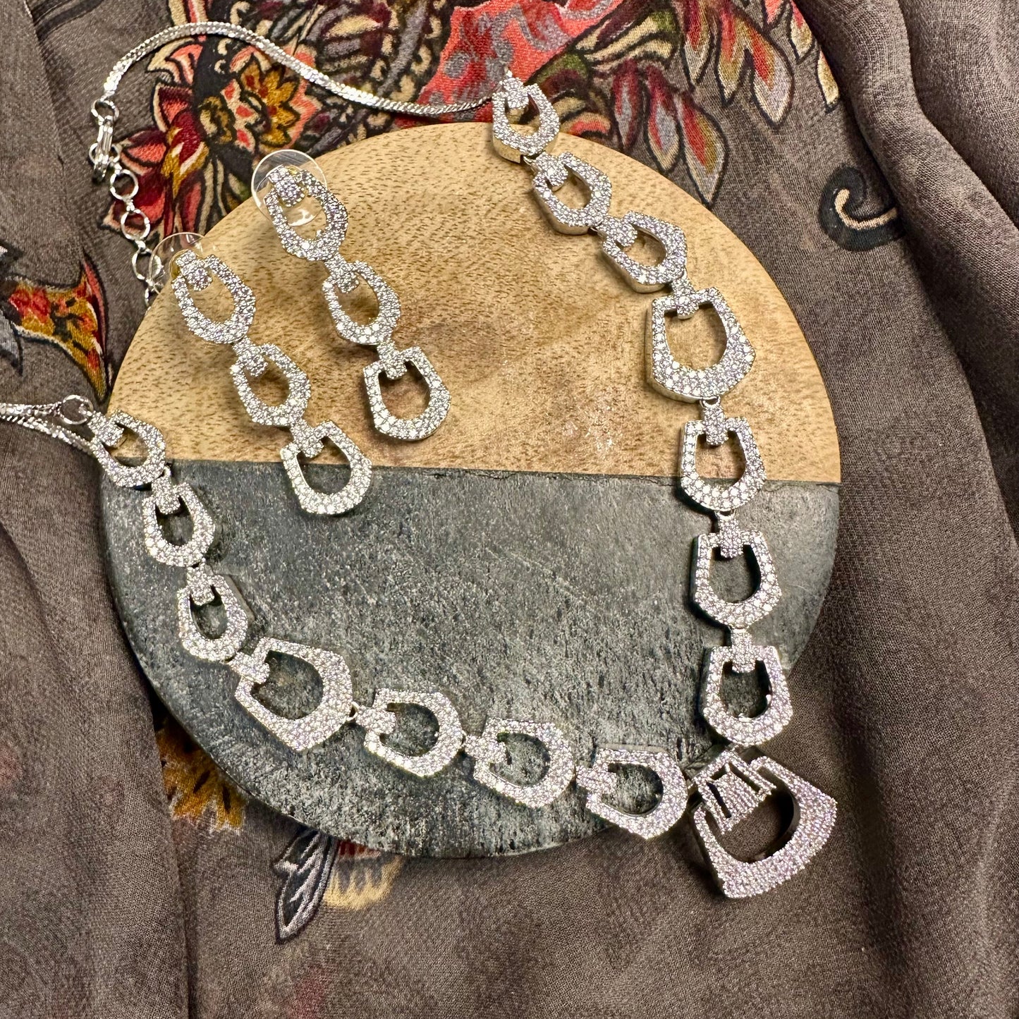 American Diamond Set - Designer silver chain and earrings