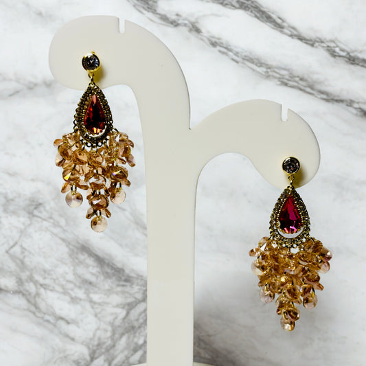 Earrings - Blush Cascade Crystal Statement
