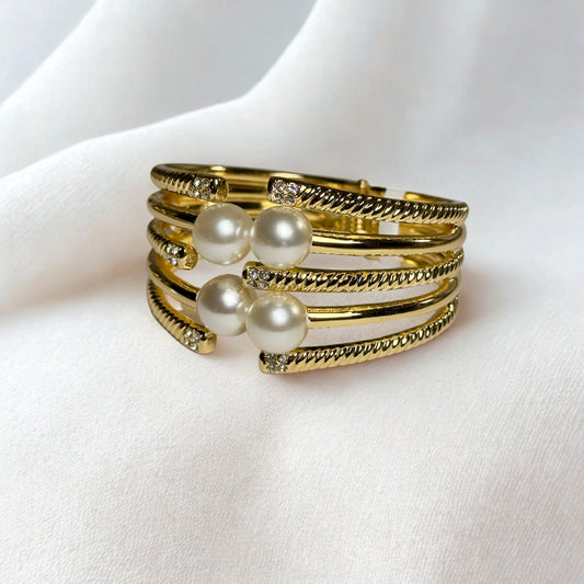 Bracelet - Triple-Band Pearl Accent