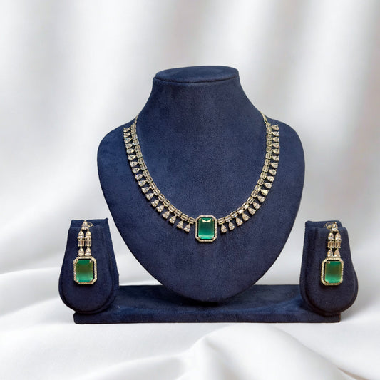 American Diamond Necklace Set - Emerald Elegance
