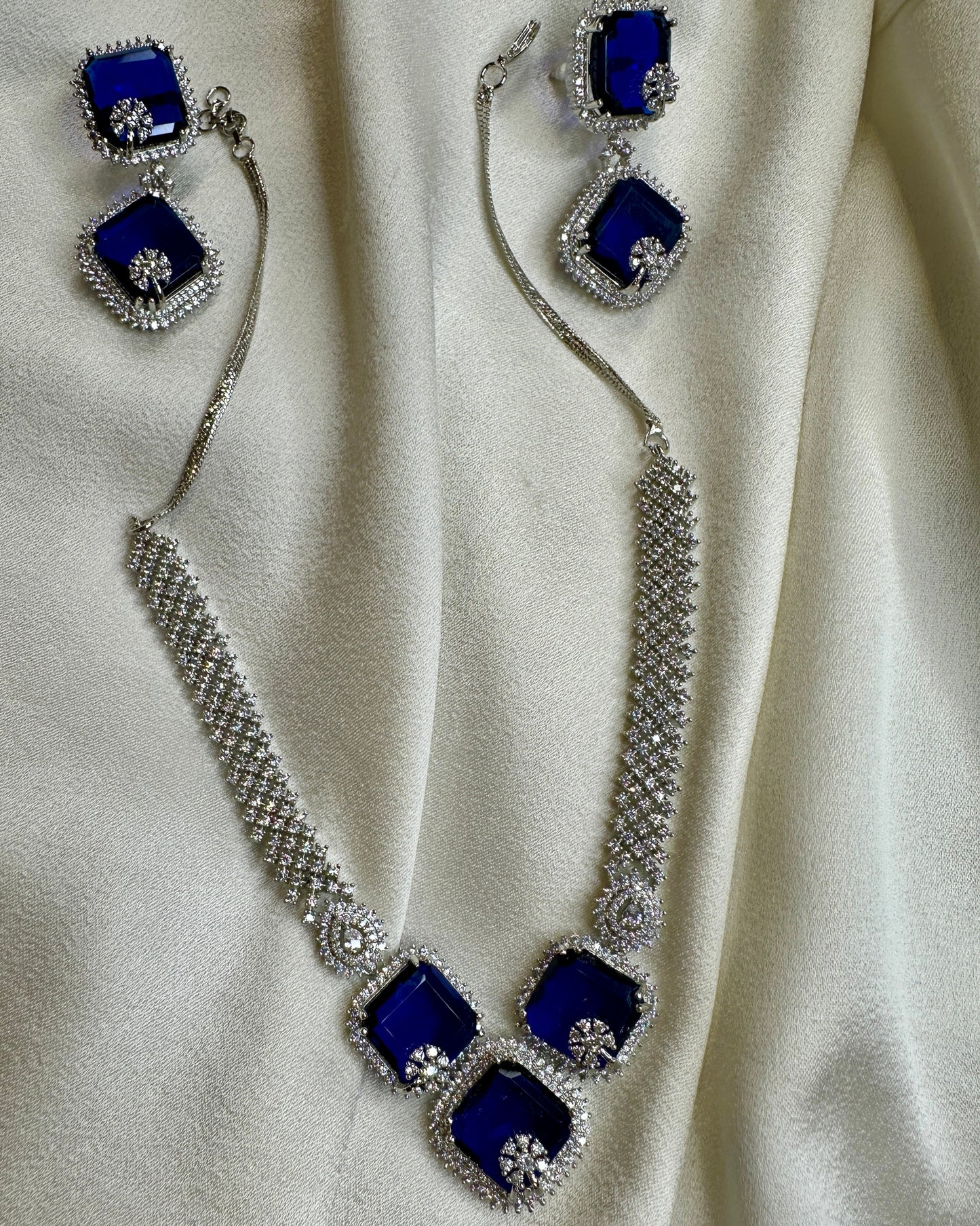 American Diamond Necklace set - Navy Royal