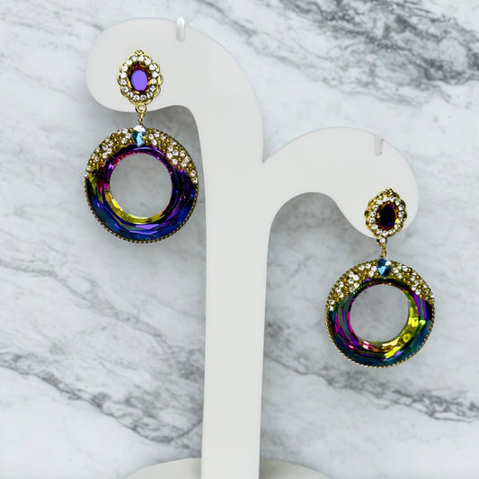 Earrings - Iridiscent Rainbow Crystal Hoop