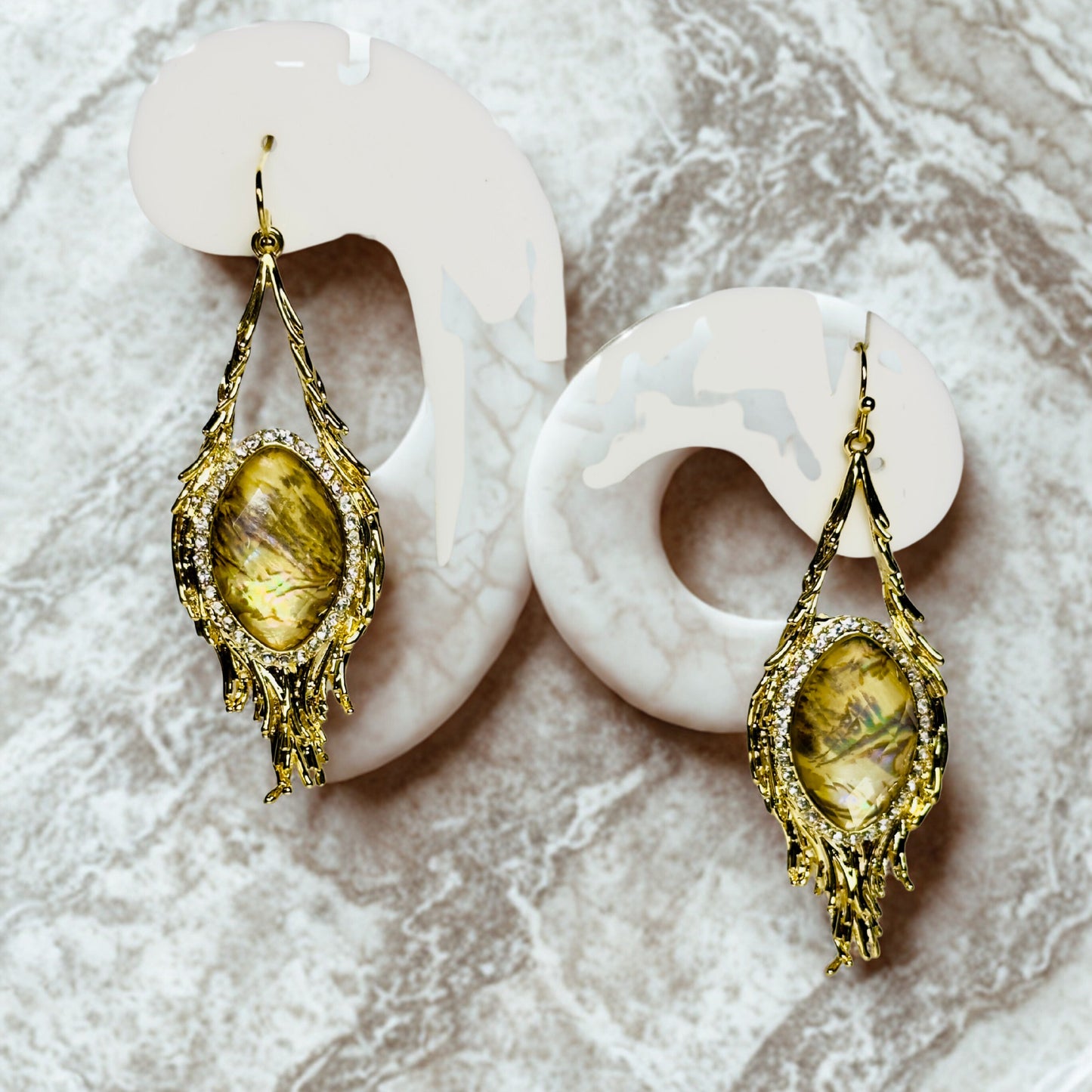 Earrings - Antique Gold Toned Marble Drop