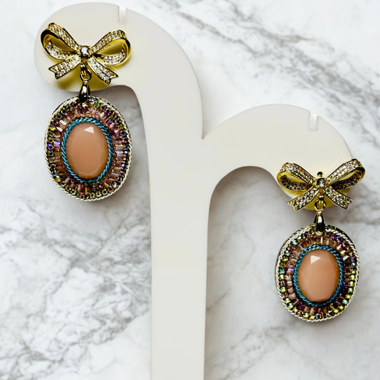Earrings - Blush Pink Bow-Top Drop