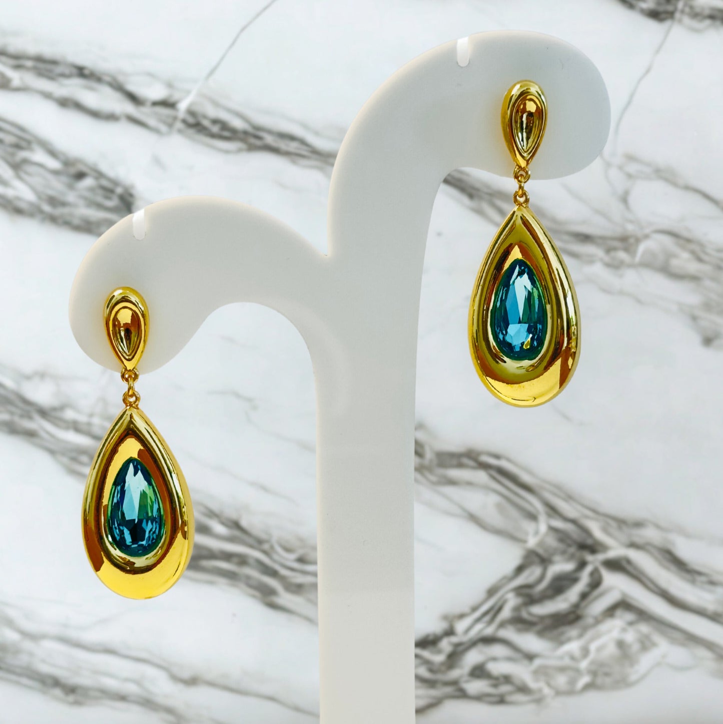 Earrings - Teardrop Blue Crystal