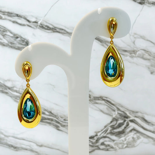 Earrings - Teardrop Blue Crystal