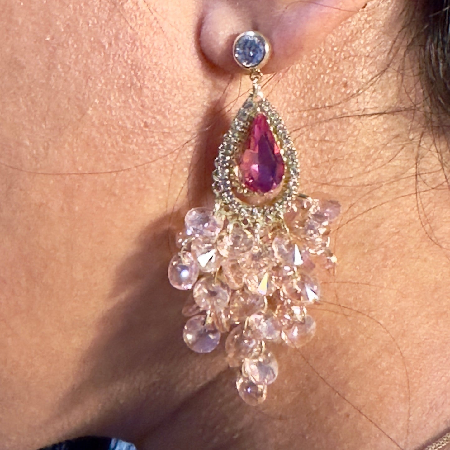Earrings - Blush Cascade Crystal Statement