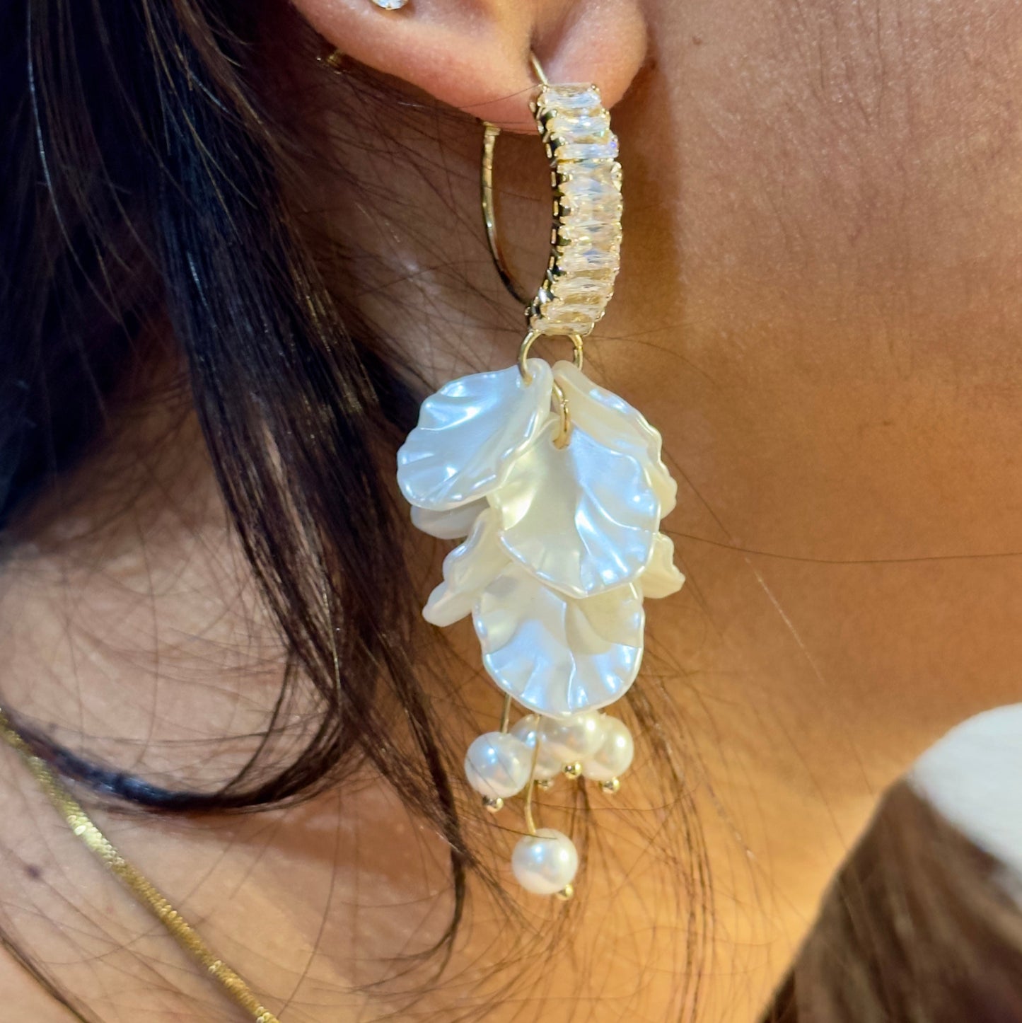 Earrings - Ivory Petal & Pearl Drop