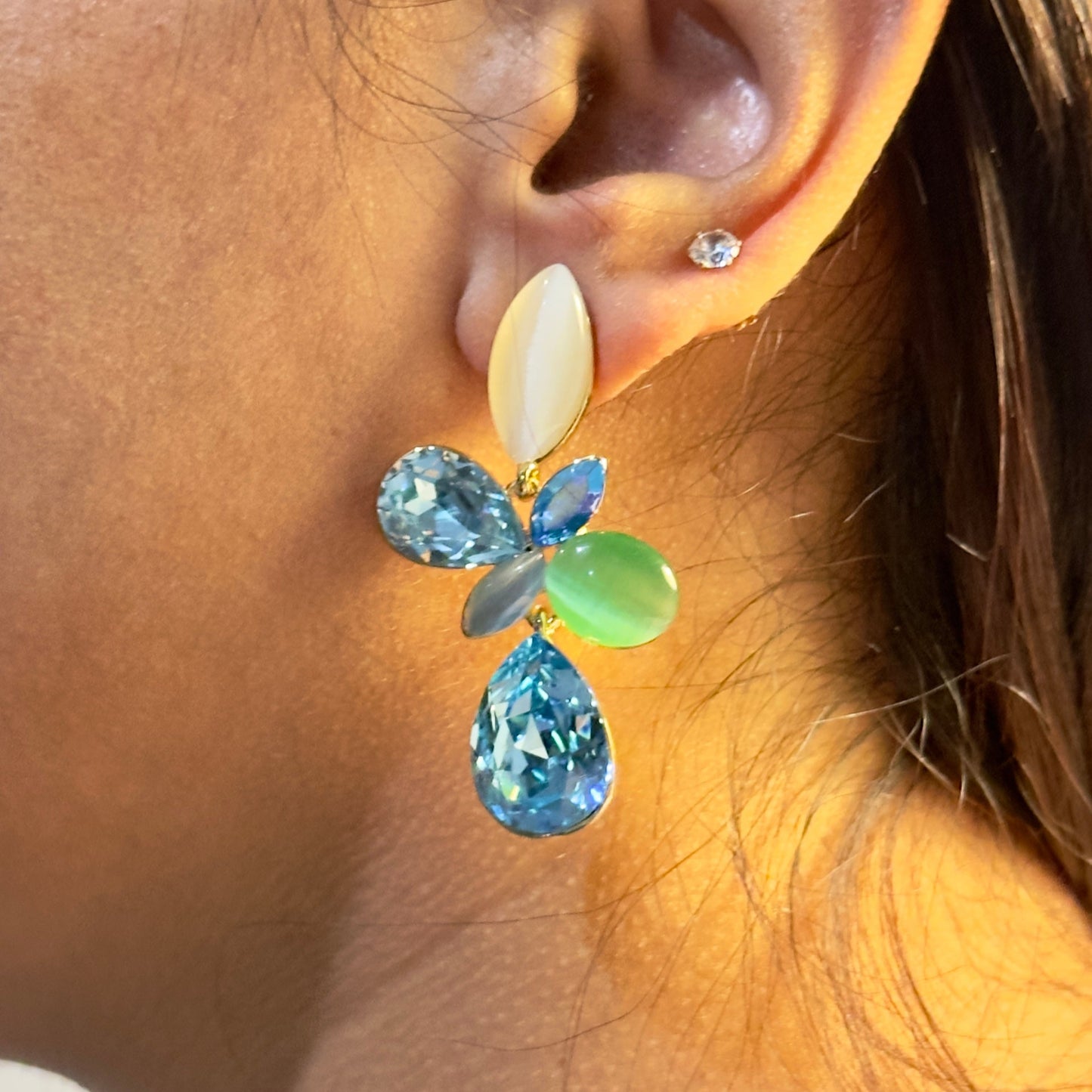 Earrings - Blue Green Jewel Bloom