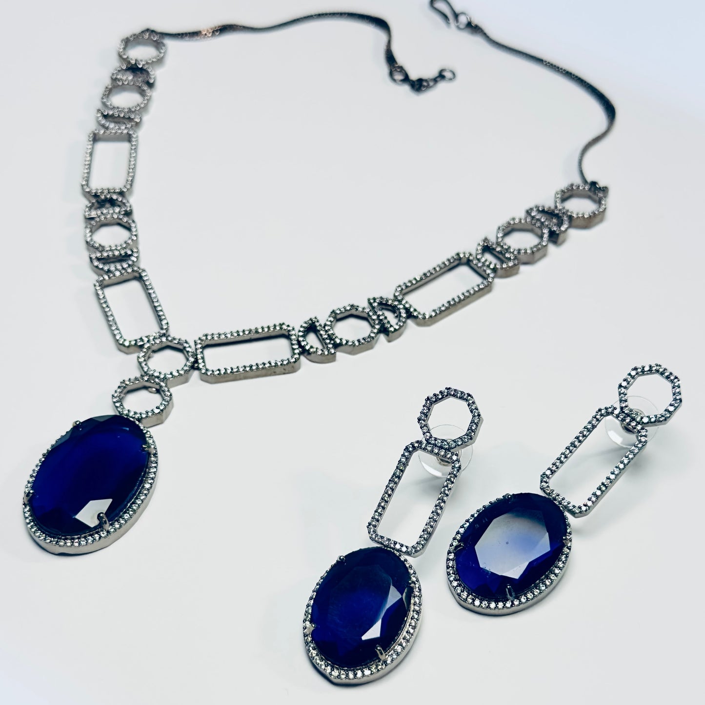 American Diamond Necklace set - Midnight Geometry