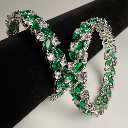 American Diamond Emerald Green & White Bangles (Set of 2)