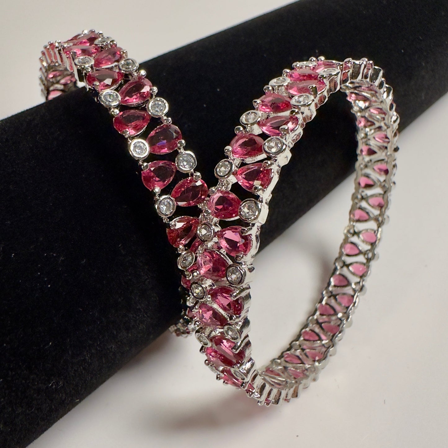 American Diamond Pink Bangles - Machine Set