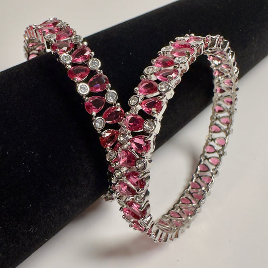 American Diamond Pink Bangles - Machine Set
