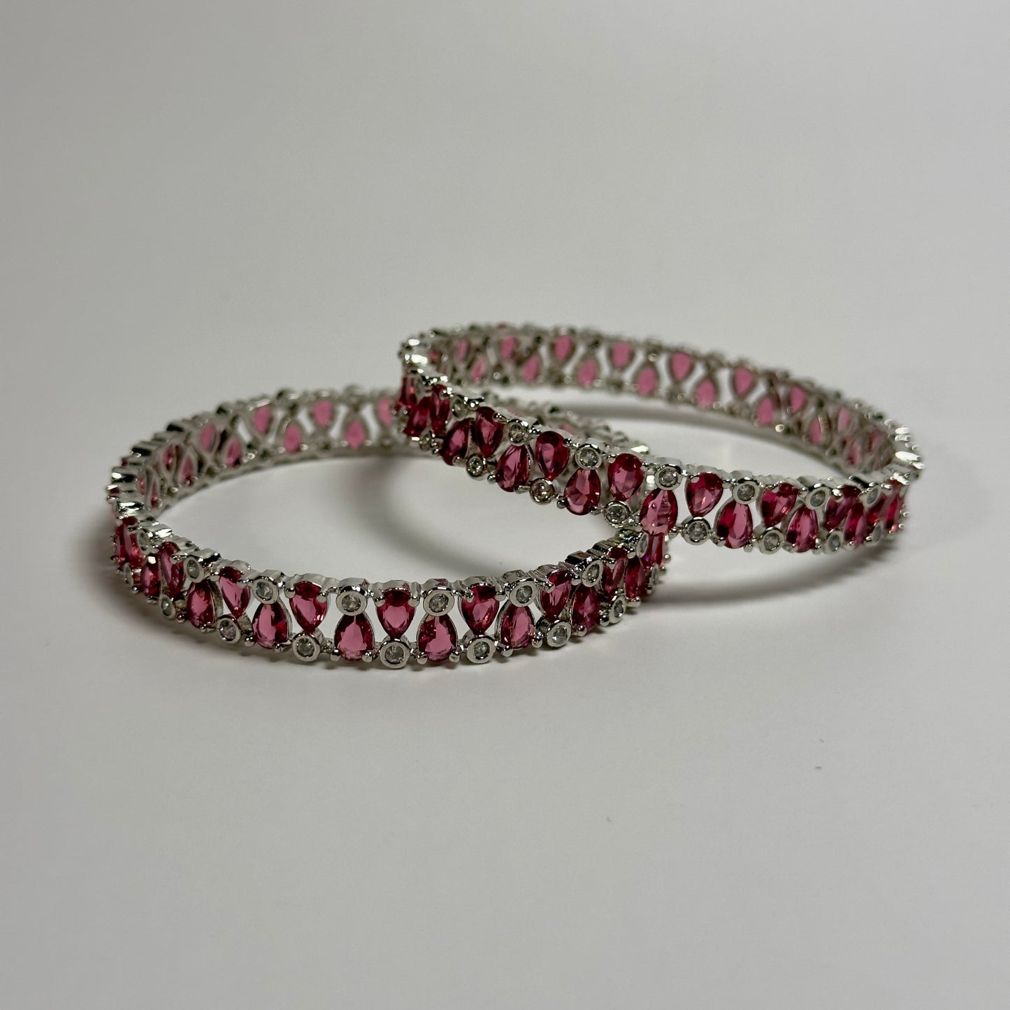 American Diamond Pink Bangles - Machine Set