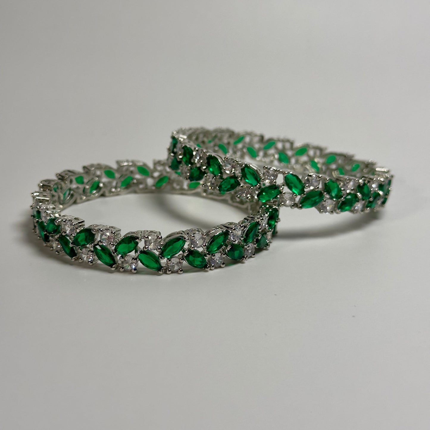 American Diamond Emerald Green & White Bangles (Set of 2)