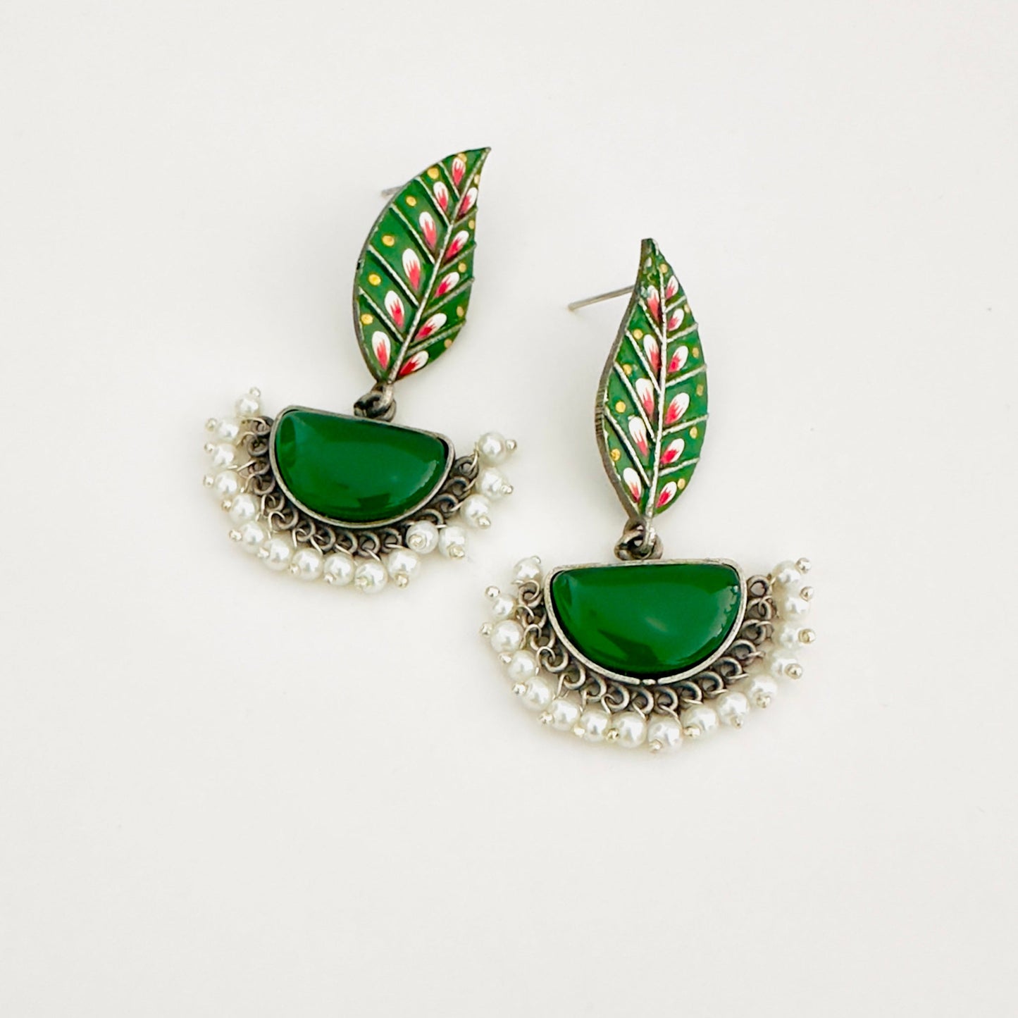 Earrings - Hand Painted Diyas with stone (multiple colours)