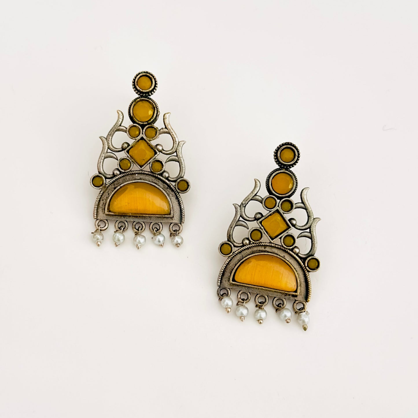 Earrings - Trishul inspired with stones (multiple colours)