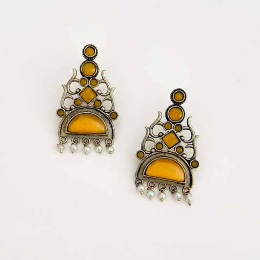 Earrings - Trishul inspired with stones (multiple colours)