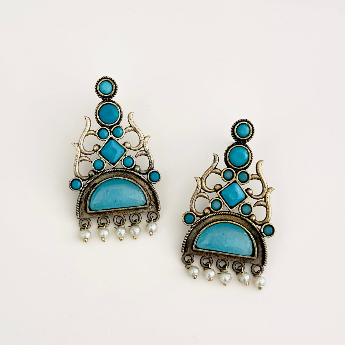 Earrings - Trishul inspired with stones (multiple colours)