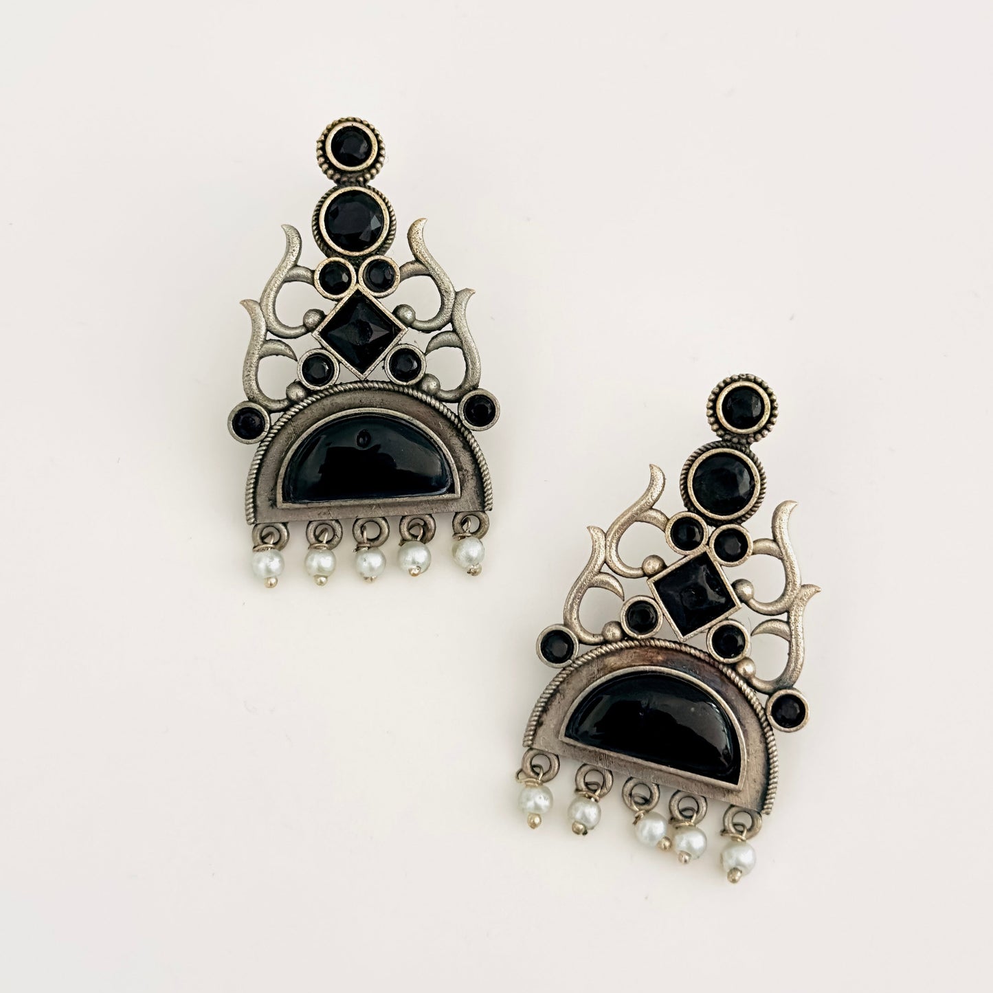 Earrings - Trishul inspired with stones (multiple colours)
