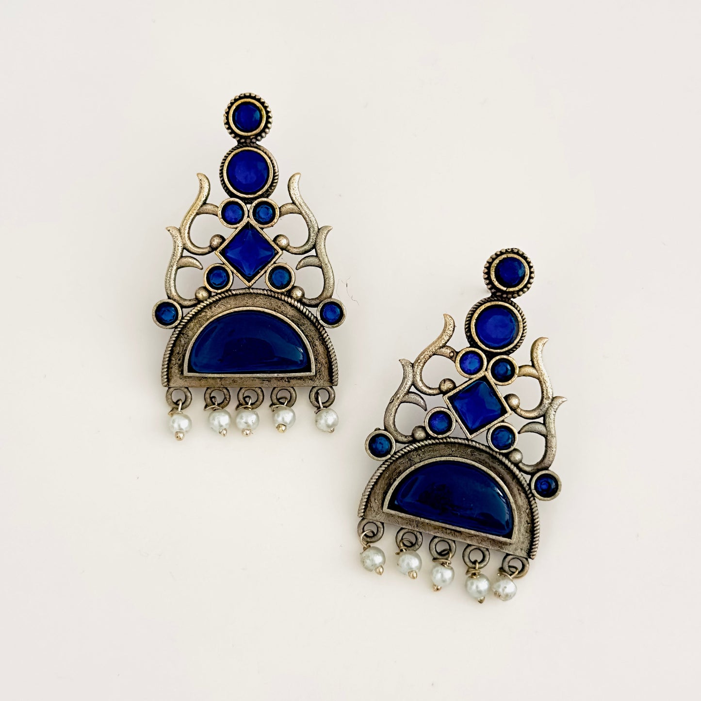 Earrings - Trishul inspired with stones (multiple colours)