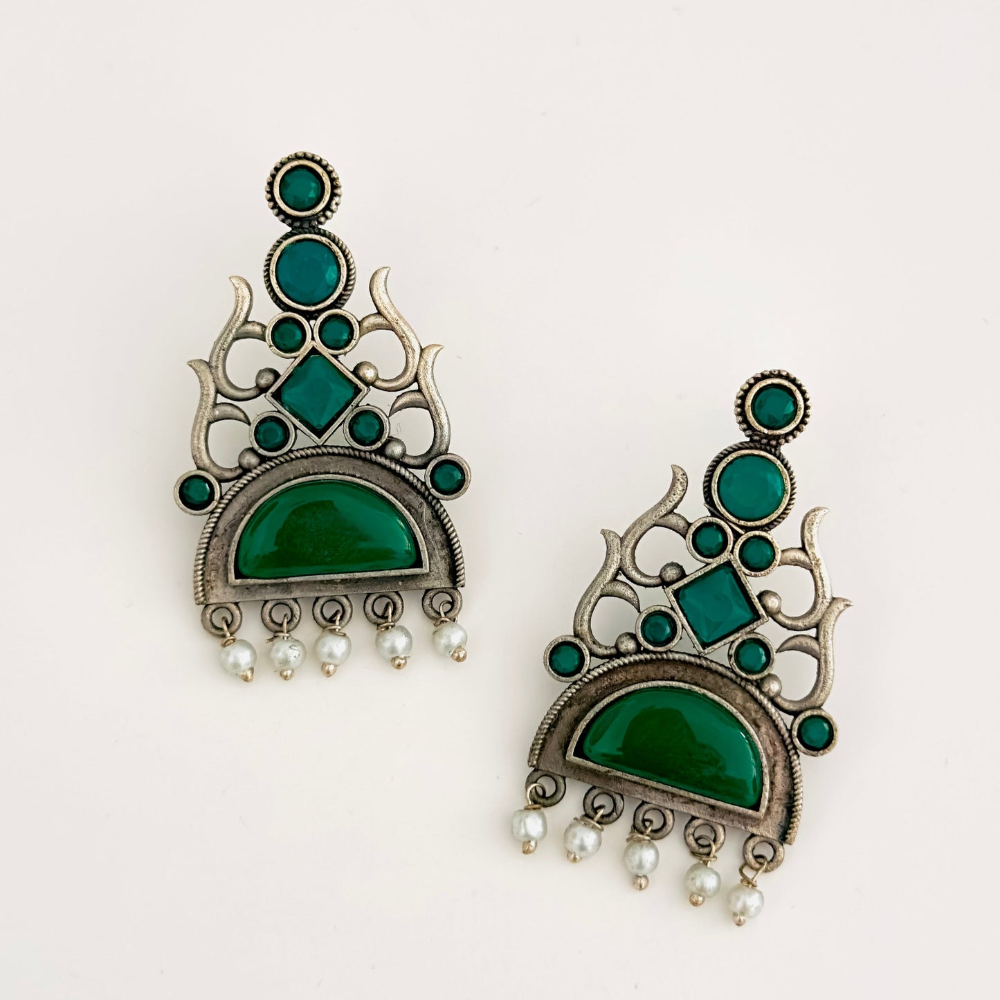 Earrings - Trishul inspired with stones (multiple colours)