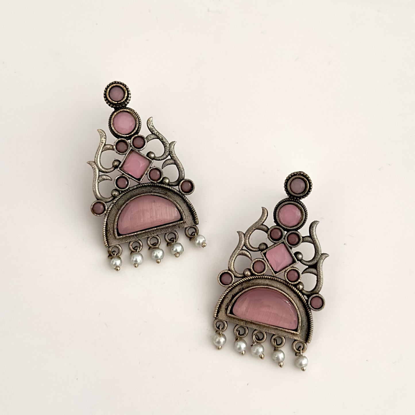 Earrings - Trishul inspired with stones (multiple colours)