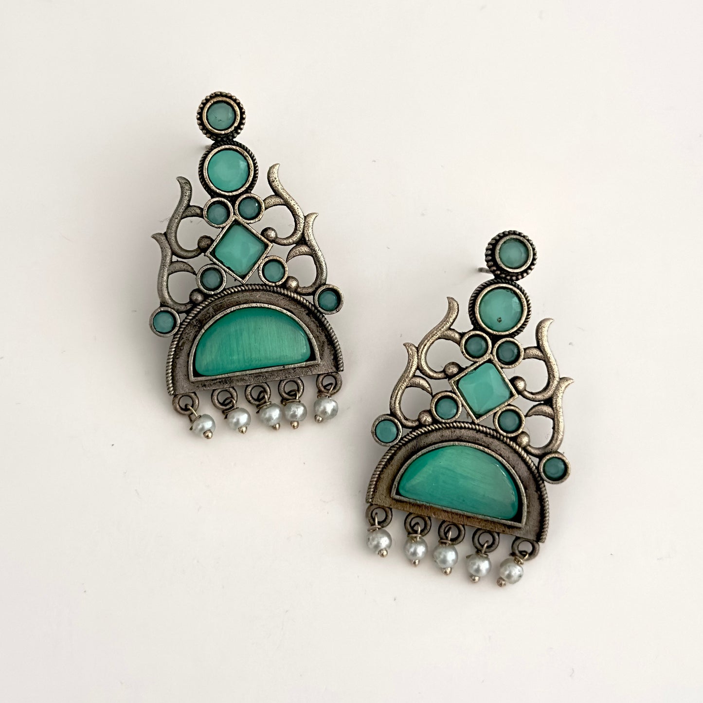 Earrings - Trishul inspired with stones (multiple colours)