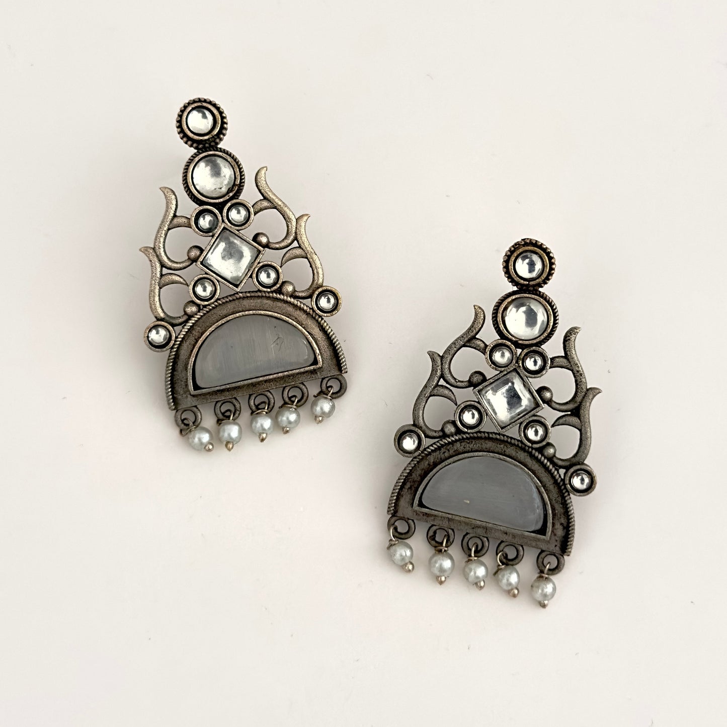 Earrings - Trishul inspired with stones (multiple colours)