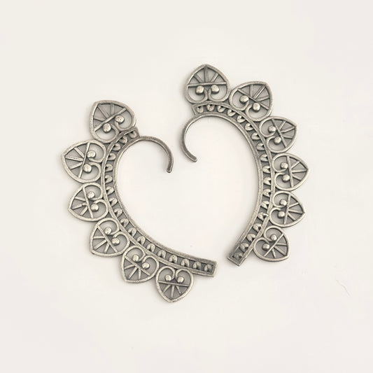 Silver Replica Heart Ear Cuffs