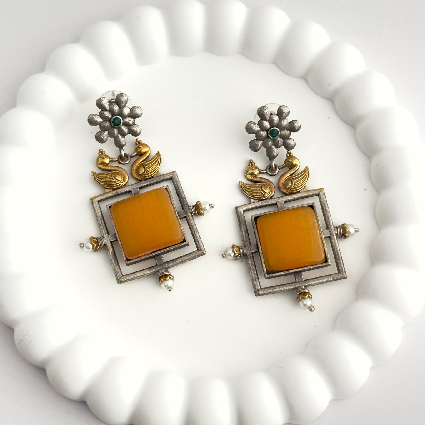 Earrings - Dual Tone Swans with stone (multiple colours)