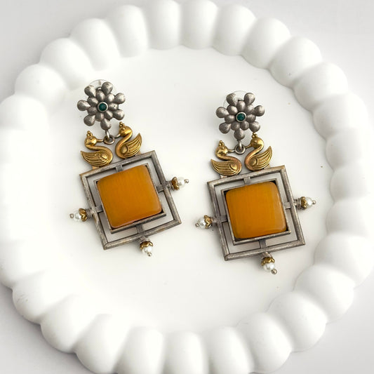 Earrings - Dual Tone Swans with stone (multiple colours)