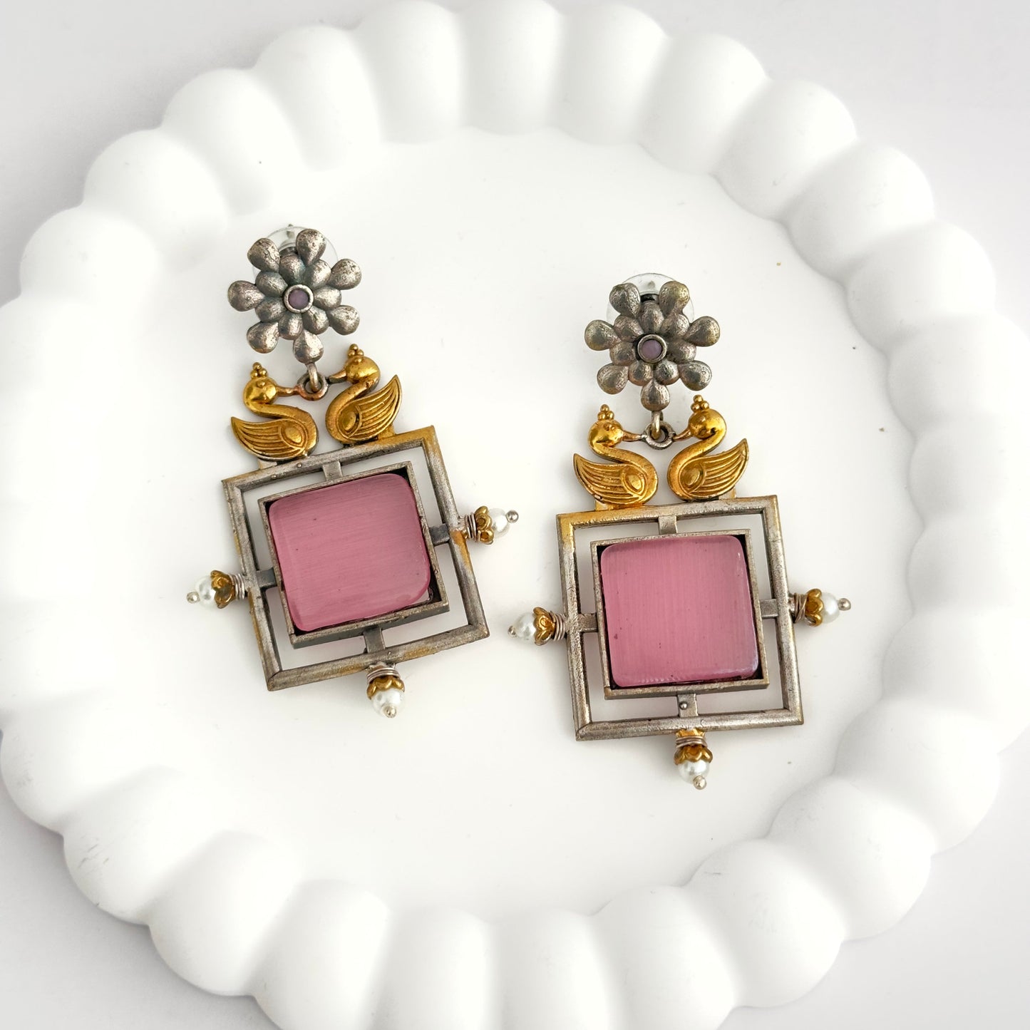 Earrings - Dual Tone Swans with stone (multiple colours)