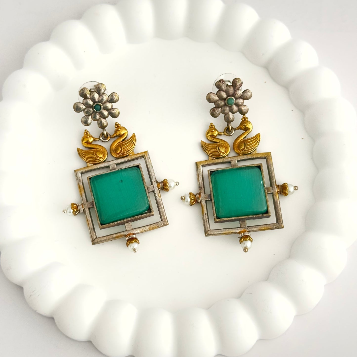 Earrings - Dual Tone Swans with stone (multiple colours)