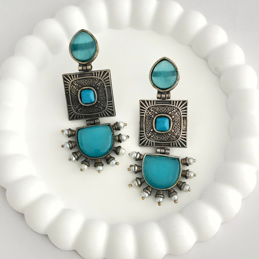 Earrrings - Elegant Danglers with semi precious stones (multiple colours)