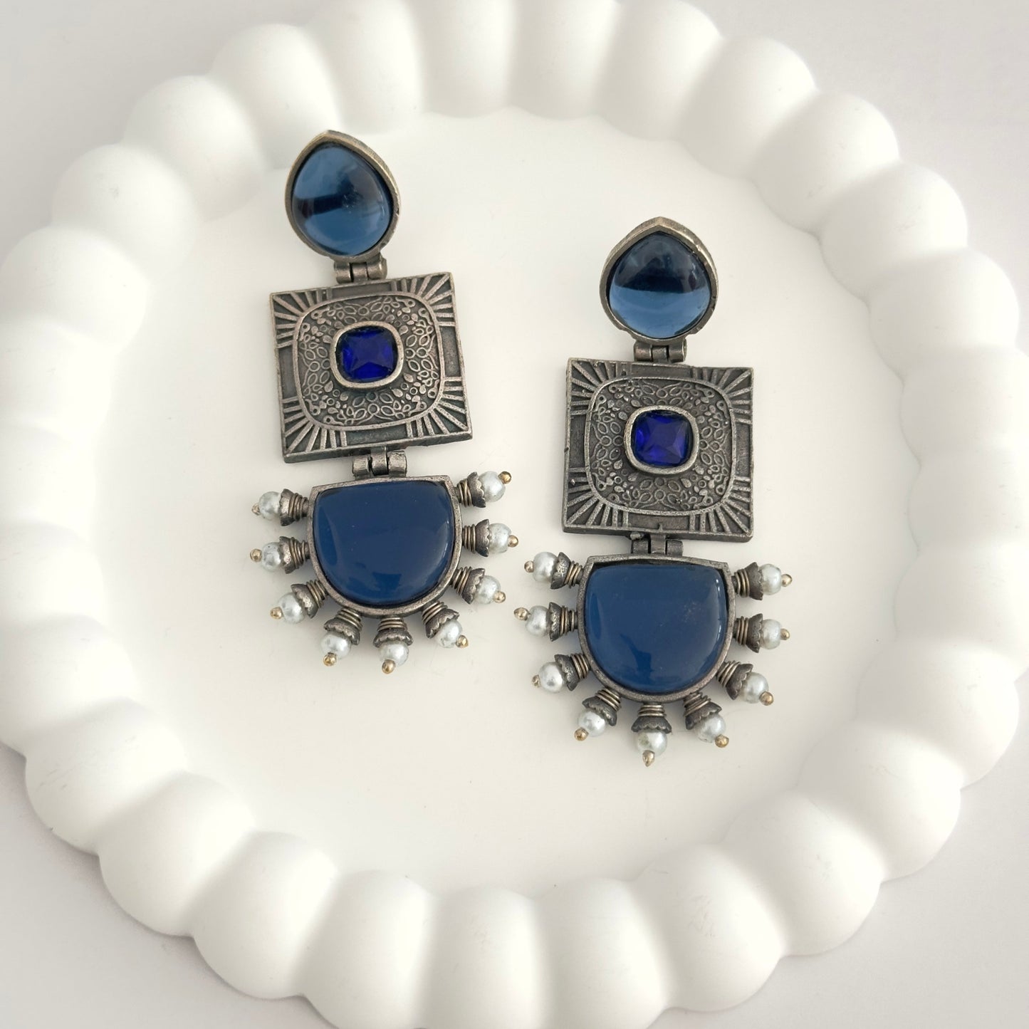 Earrrings - Elegant Danglers with semi precious stones (multiple colours)